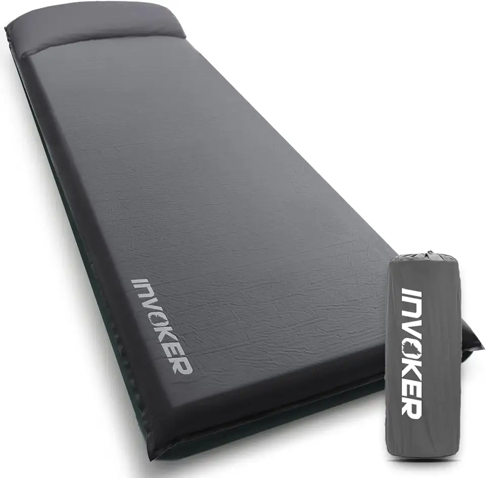 INVOKER Camping Sleeping Pad 2.75” Memory Foam Fast Self Inflating Insulated Durable Camping Mat Air Mattress with Pillow,for Tent, Traveling, Car, Camping, Grey