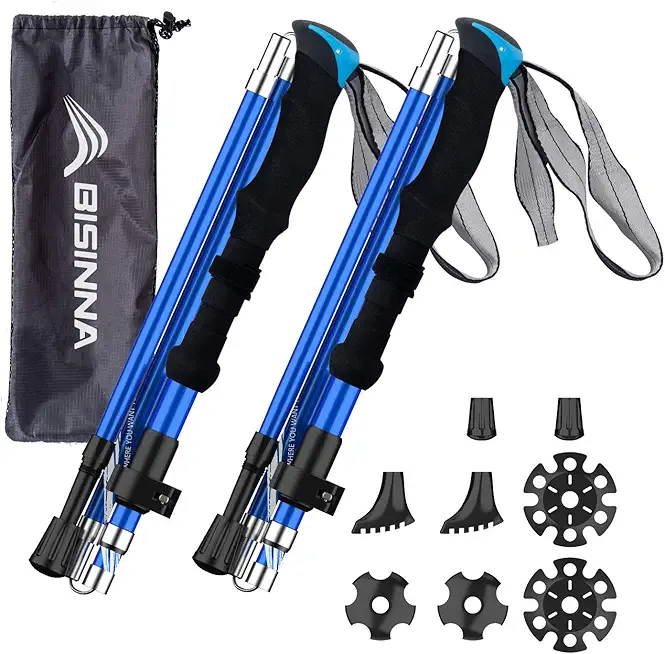 BISINNA Collapsible Trekking Hiking Poles - Lightweight and Adjustable Walking Sticks