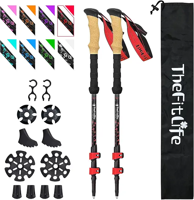 TheFitLife Ultralight Carbon Fiber Trekking Poles with Cork Grips