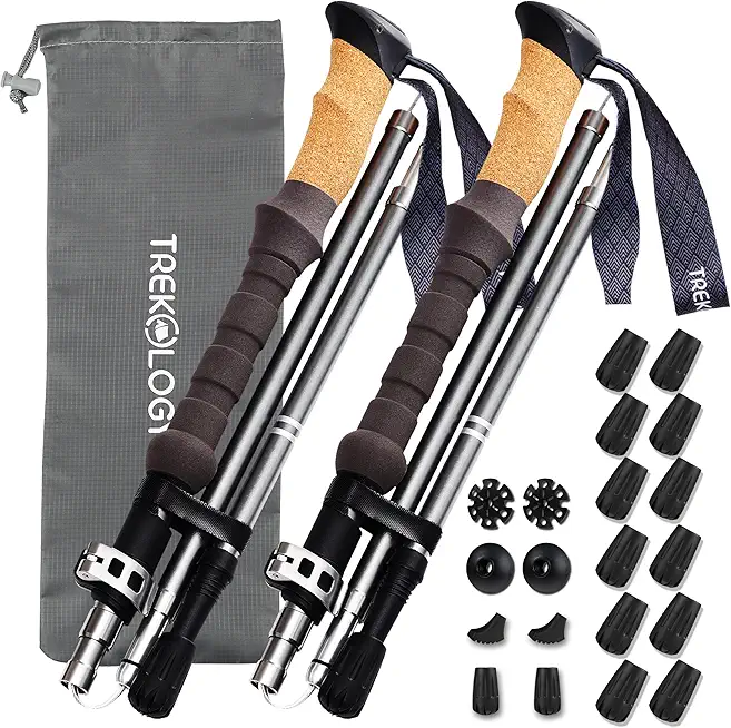 TREKOLOGY TREKZ Cork Trekking Poles Set with 12pc Rubber Tips